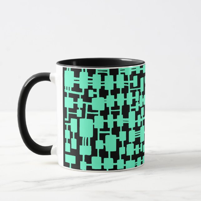 Caneca Rede abstrato - Turquesa em preto (Esquerda)