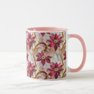 Caneca Redemoinhos Dourados Burgundy Rosa Natal Poinsetti