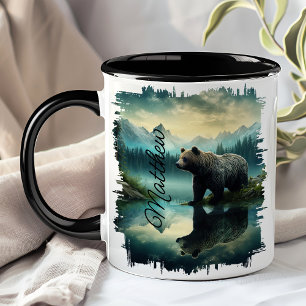 Caneca Reflexão da Floresta do Urso Castanho Grizzly