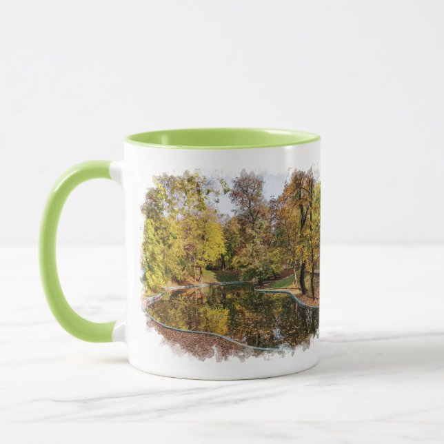 Caneca Reflexão das Árvores do Parque Amarelo do outono (Esquerda)