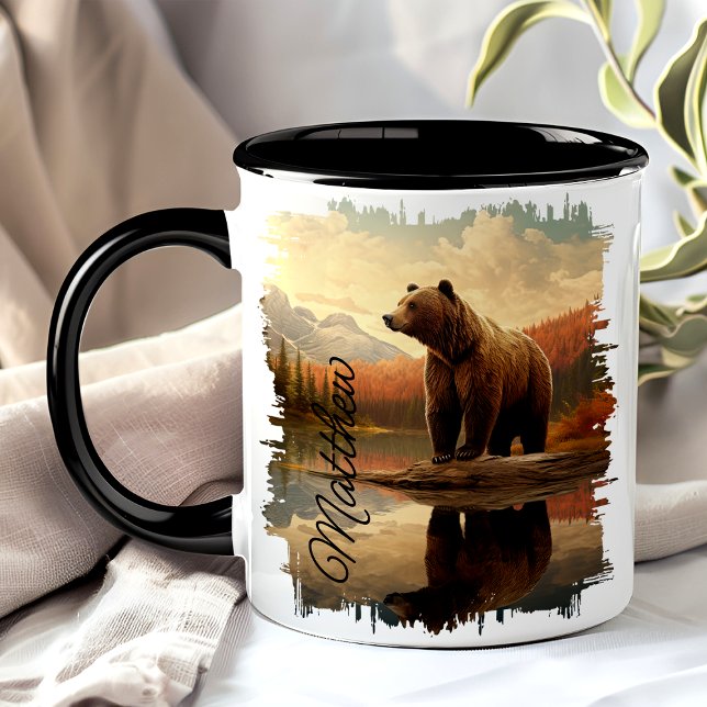 Caneca Reflexão do Lago do Urso Castanho Grizzly (Criador carregado)