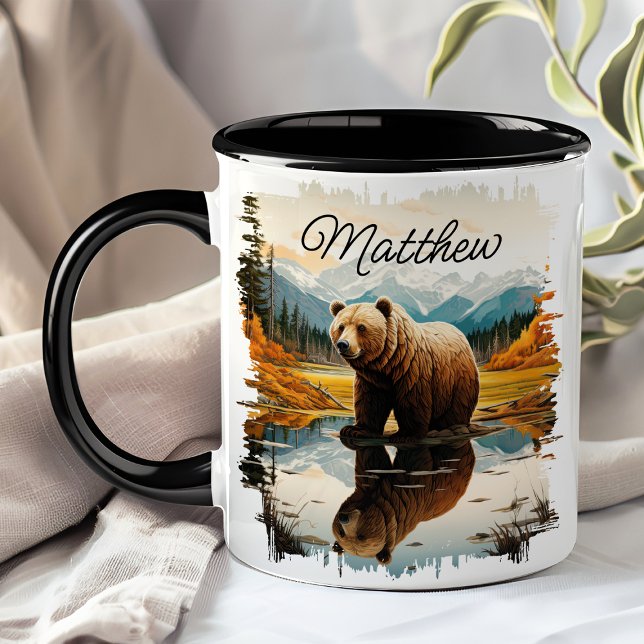 Caneca Reflexo do Lago da Montanha do Urso Pardo Cinzento (Criador carregado)