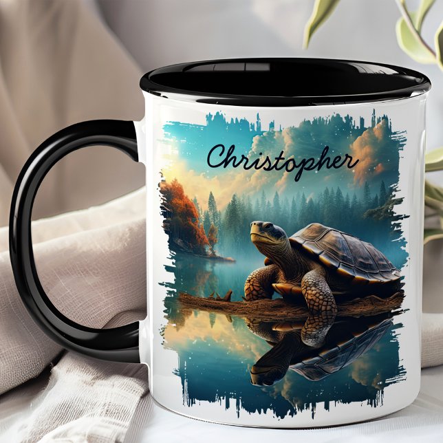 Caneca Reflexo do Lago da Tartaruga sobre o Tronco (Criador carregado)