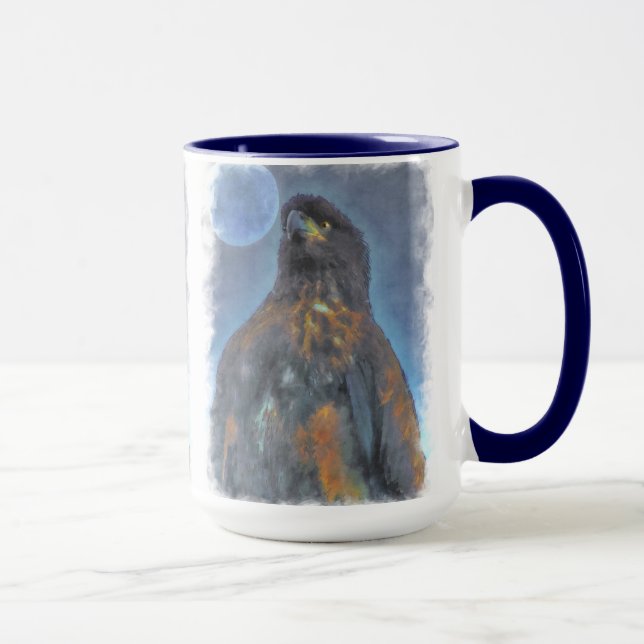 Caneca Regal Young Bald Eagle e pintura de Lua (Direita)