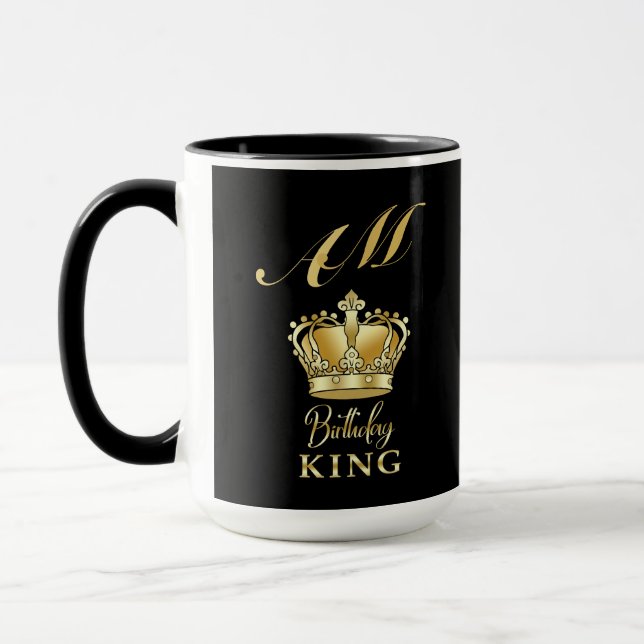 Caneca Rei de Aniversário Coroa Dourada Monograma Luxo Re (Esquerda)