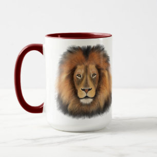 Caneca rei leão da selva realista masculino aquarela