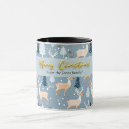 Caneca Reindeer Cute Moderno Floco de Neve Azul Pastel El