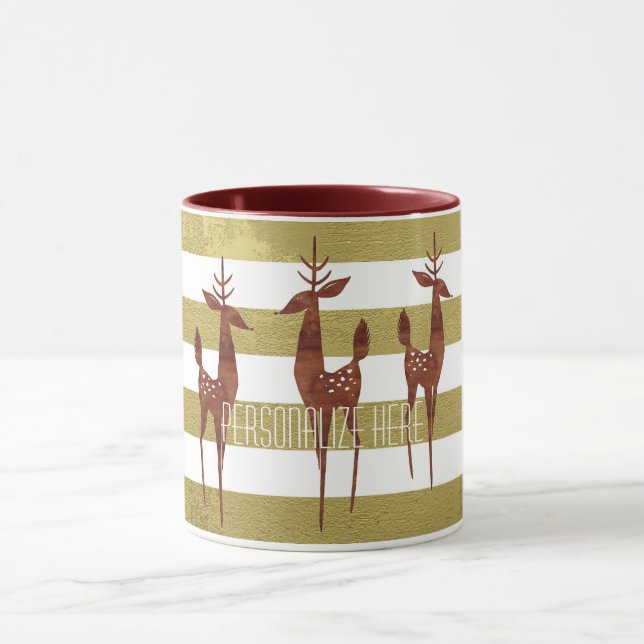 Caneca Reindeer elegante dourado e listrado branco (Centro)
