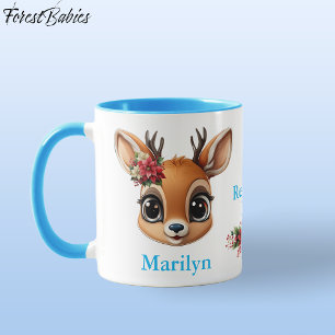 Caneca Reindeer Love, Deer Floral, Fawn Doe Poinsettia 🦌