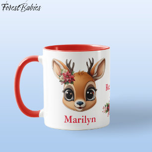 Caneca Reindeer Love, Poinsettia Floral Deer, Fawn, Doe �