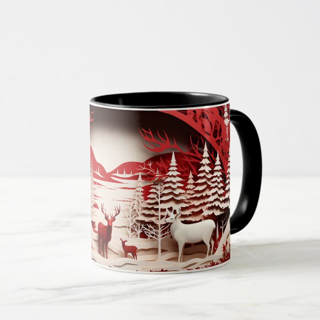 Caneca Reindeiros 3D em inverno Florestal (Frente Esquerda)