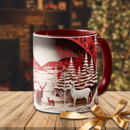 Caneca Reindeiros 3D em inverno Florestal