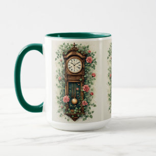 Caneca Relógio Antigo Rodeado por Rosas e Vinhas