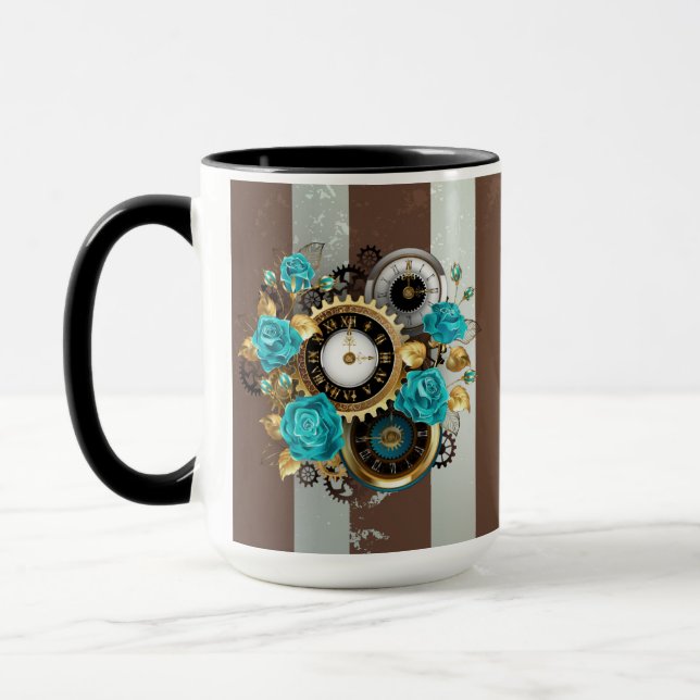 Caneca Relógio e Rosas de Turquesa em Striping (Esquerda)