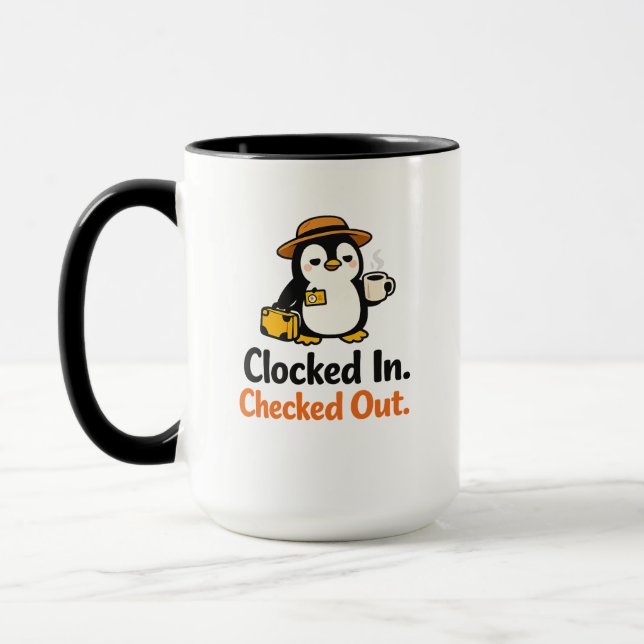Caneca Relógio Marcado Design de Pinguim Divertido (Esquerda)