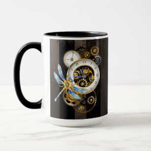 Caneca Relógio Steampunk com Dragonfly Mecânica
