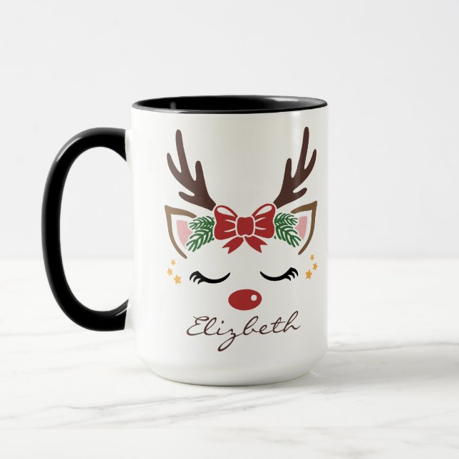 Caneca Rena de Natal Feminina com Nome Personalizado  (Esquerda)