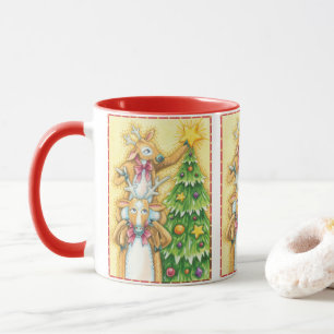 Caneca Rena de Natal Fofa Com Estrela de Árvore de Natal