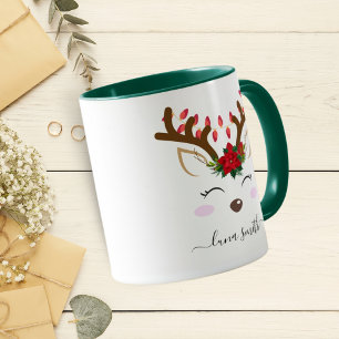 Caneca Rena Fofa Feliz Natal Presente Café Verde