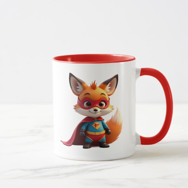 Caneca Renard super-héros masqué avec cape rouge. (Direita)