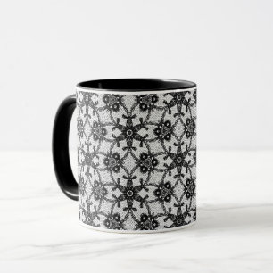 Caneca Renda antiga - preta e branca