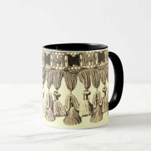 Caneca Renda vitoriana com borlas antiga dourada preta