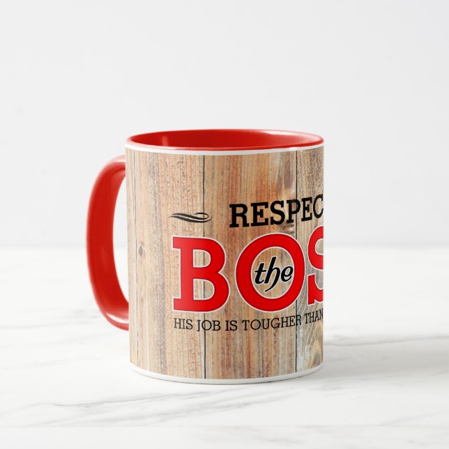 Caneca Respeito Rústico ao Chefe em Madeira de Celeiro (Frente Esquerda)