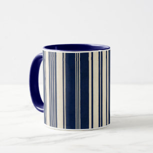 Caneca Restauração Marfim Azul Naval Olhar de Tear Vintag