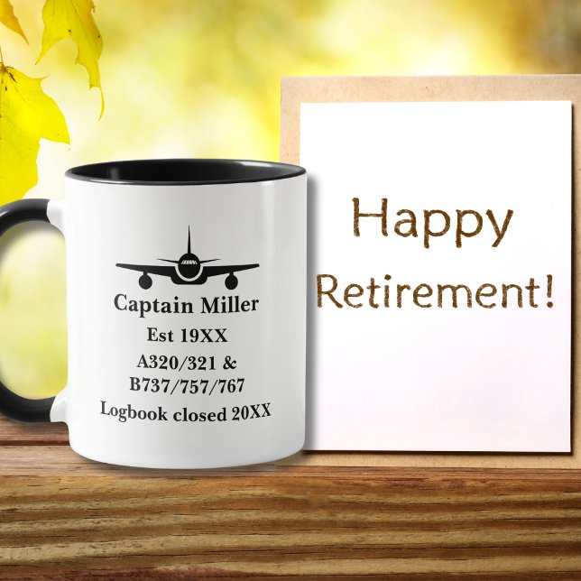 Caneca Retirement Pilot Airplane Minimalist Black Custom (Criador carregado)
