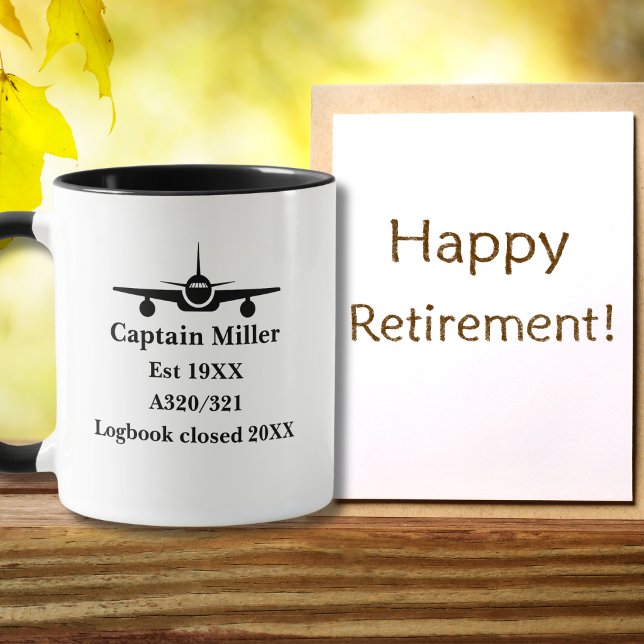 Caneca Retirement Pilot Airplane Minimalist Black Custom (Criador carregado)