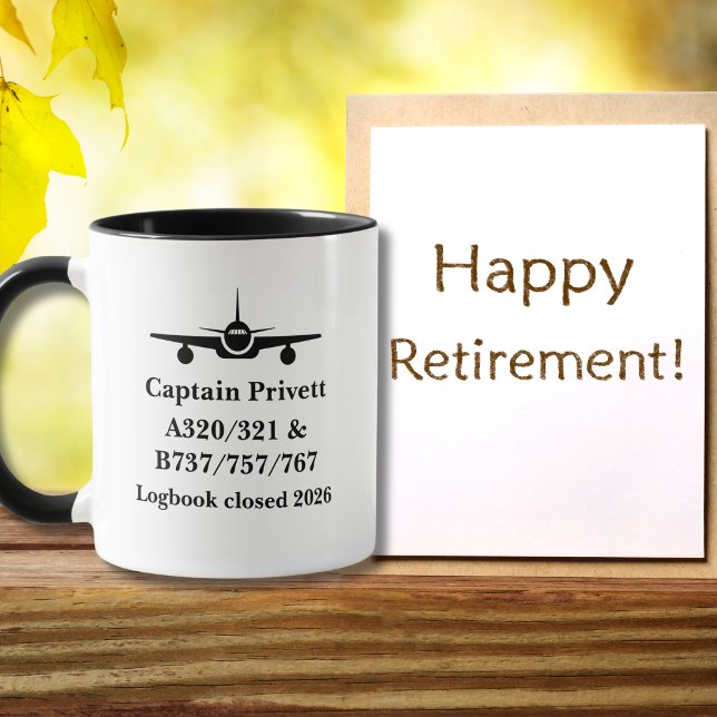 Caneca Retirement Pilot Airplane Minimalist Black Custom (Criador carregado)