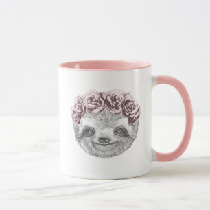 Caneca Retrato da grinalda principal floral da preguiça