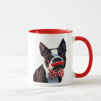 Retrato de Boston Terrier com gravata vermelha de
