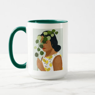 Caneca Retrato de Botânica - Mulher com Verde
