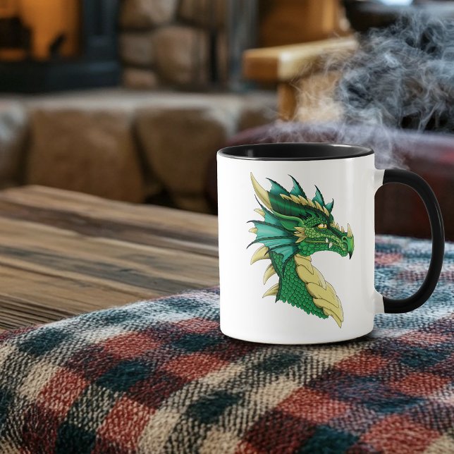 Caneca Retrato de Cabeça de Dragão Verde Esmeralda Fantas (Criador carregado)