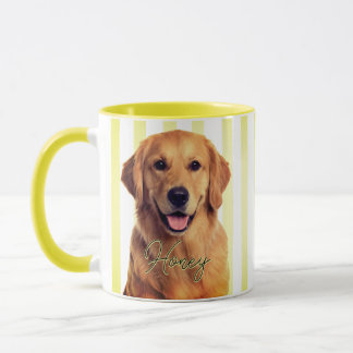 Caneca Retrato de Cachorro com Listras Amarelas Pastel Pe