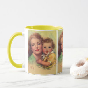 Caneca Retrato de Família Mãe e Filho Antigo