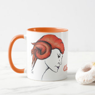 Caneca Retrato de mulher com cabelo laranja em arte pop