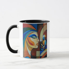 Caneca Retrato de Mulher Cubista Abstrata Pintura Moderna