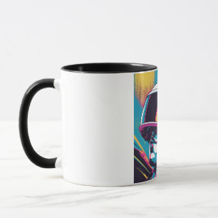 Caneca Retrato de personagem futurista usando headset de