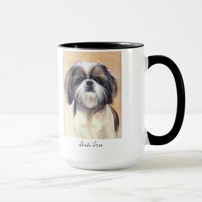 Caneca Retrato de Shih Tzu pintado na Aquarela (Direita)