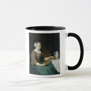Caneca Retrato de uma menina assentada em uma mesa
