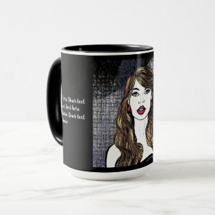 Caneca retrato de uma menina com cabelos castanhos longos