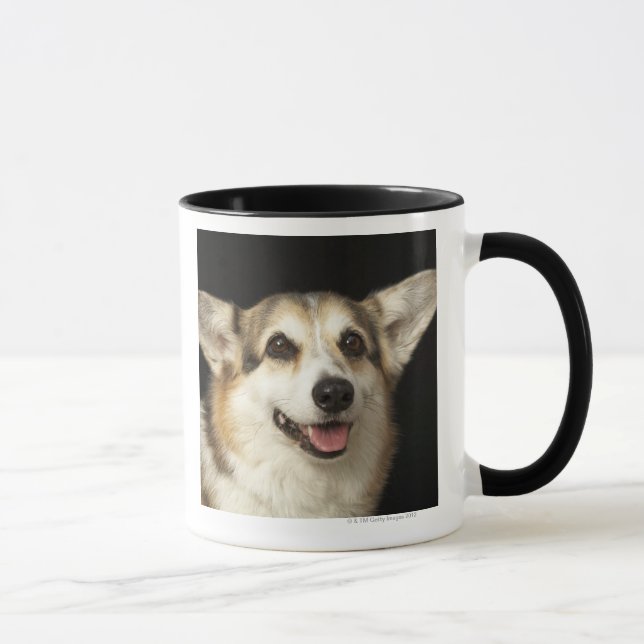 Caneca Retrato do Corgi preto, marrom e branco (Direita)