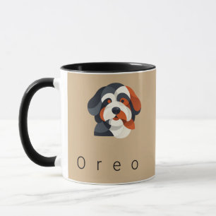 Caneca Retrato Moderno Abstrato de Bernedoodle - Geométri