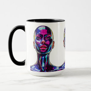 Caneca Retrato Mosaico Vibrante de uma Mulher Moderna