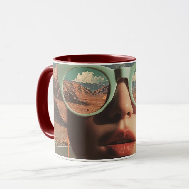 Caneca Retrato Surrealista com Óculos Refletindo o Desert (Frente Esquerda)