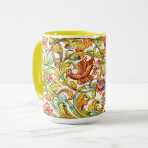 Caneca Retro 1696 Barroco Rococó Pássaros Em Friso De Fol