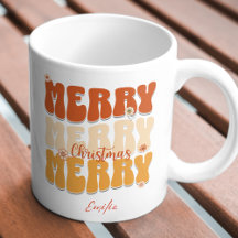 Retro 1960s Groovy Merry Christmas Name Boho