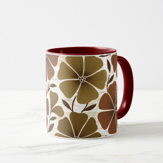 Caneca Retro 70s Floral Terroso Quente Outono Duas-Tons (Frente Esquerda)